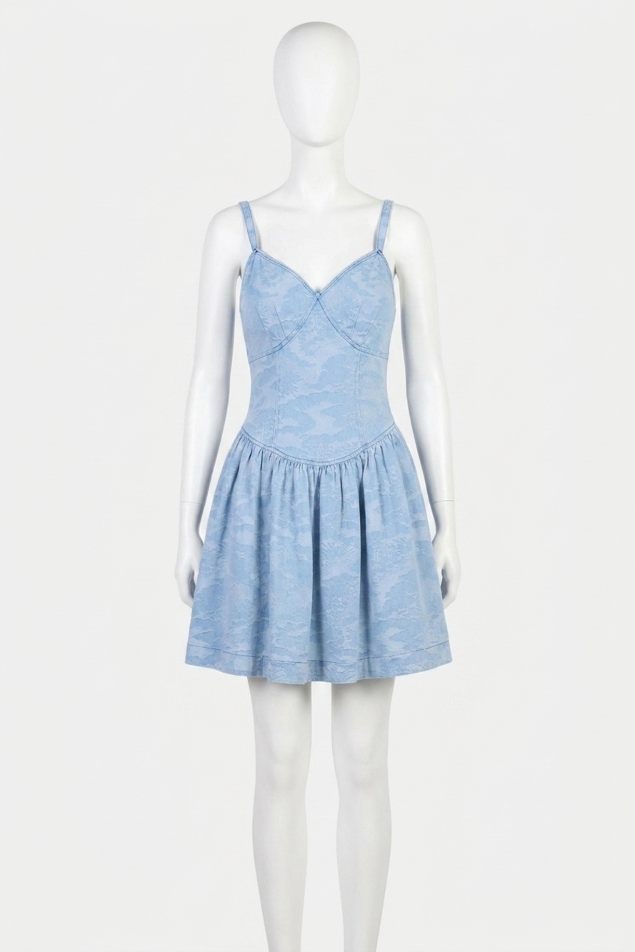 NEW ADELYN RAE myla jacquard mini dress in denim blue